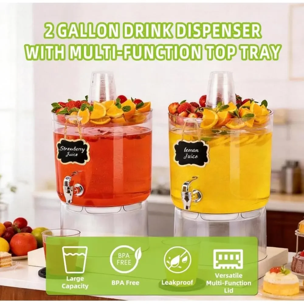 MiraFure 2-Pack 2-Gallon Drink Dispensers with Stands & Spigots NEW